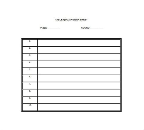 printable quiz answer sheet template printable templates
