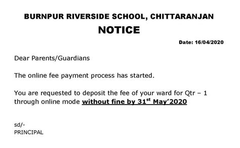 notice   fee payment burnpur riverside school chittaranjan