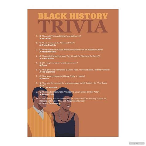 black history trivia questions  answers printable printablercom