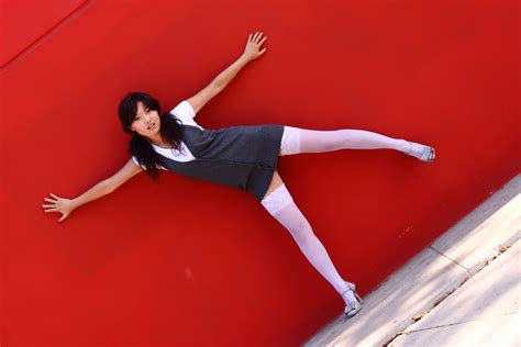 Wallpaper Sports Model Portrait Street Red Asian Jumping Dress