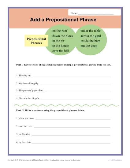 prepositional phrase worksheet grade  worksheets