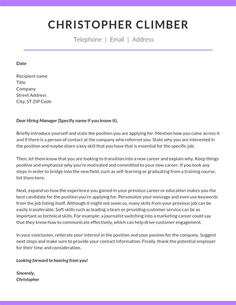 write  career change cover letter climb credit