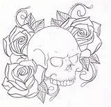 Skull Tattoo Roses Coloring Pages Rose Drawing Sketch Drawings Outline Skulls Heart Easy Printable Hearts Designs Outlines Tattoos Sketches Tatoo sketch template