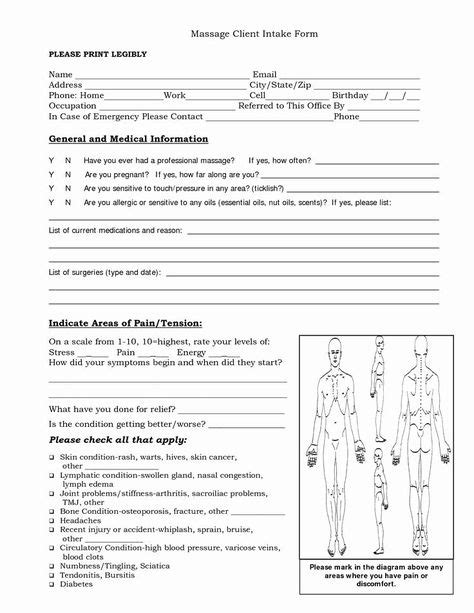 acupuncture intake form template   massage therapy