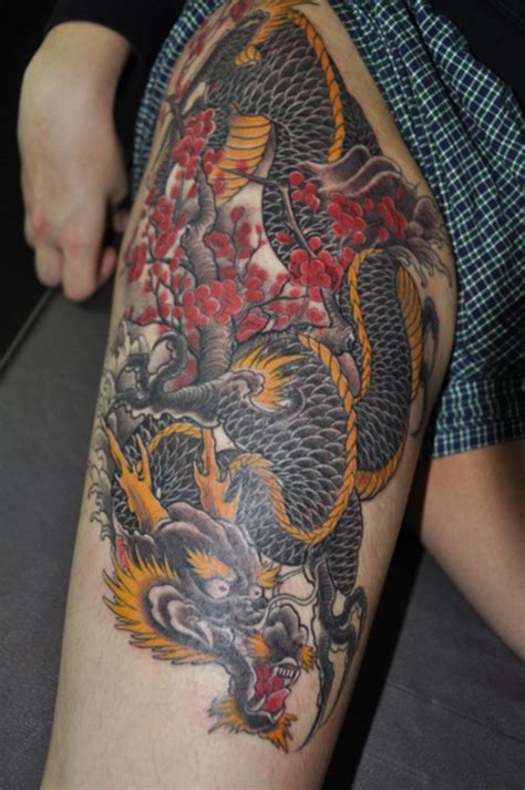 Thigh Chinese Tattoo With Large Dragon Tattooimages