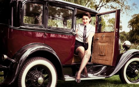 Wallpaper Women With Cars Ford Vintage Car Classic