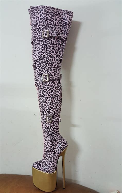 new 30cm heel leopard leather thigh high boots ultra high heel 12inch heel sex fetish thin heel