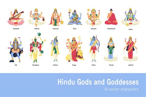 hindu gods  goddesses set people illustrations creative market