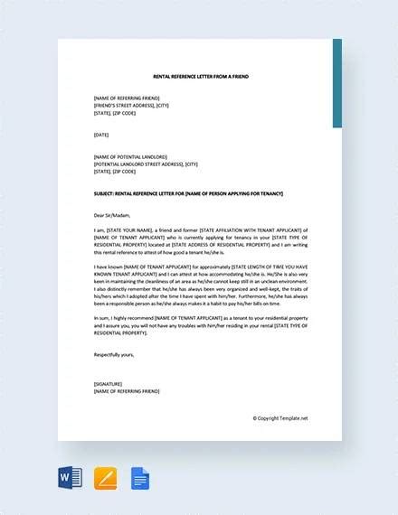 sample rental reference letter templates   ms word
