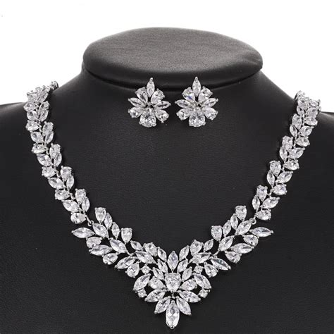 buy creative design high quality cubic zirconia wedding necklace  earrings
