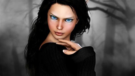Wallpaper Face Digital Art Women Fantasy Art Long Hair Blue Eyes