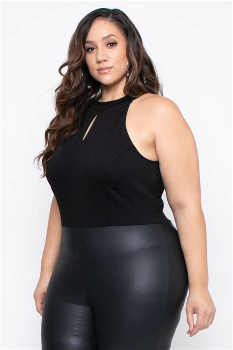 plus size keyhole faux leather jumpsuit black trendy plus size