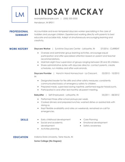 professional day care worker resume examples