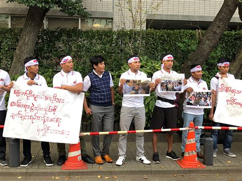scores of arakan protesters rally outside myanmar embassy