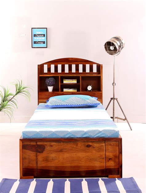 design wooden single bed  storage