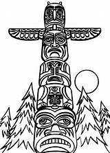 Totem Native Poles Coloring Pole Monumental Coloring4free Tiki Insertion Coloringsun sketch template