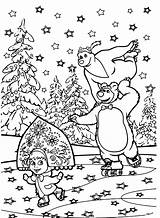 Masha Bear Coloring Pages Printable Ice She Skating While Snows Colorir Para Desenhos Pages2color sketch template