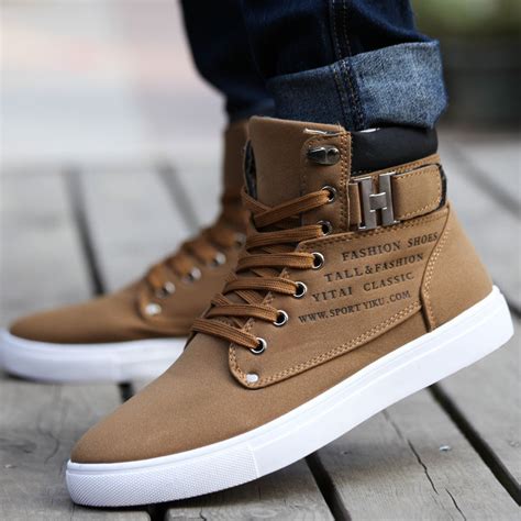 mens fashion spring autumn leather shoes street mens casual fashion high top shoes canvas