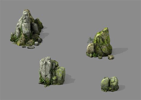 Covered With Moss Stone 02 3d Model Max Obj 3ds Fbx