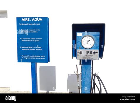 gas station air pump  water  petrol station border  spain  portugal southern spain