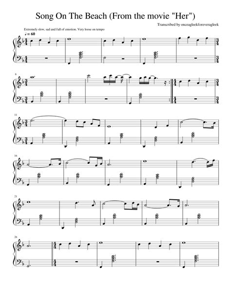 Song On The Beach From The Movie Her Sheet Music For Piano Download