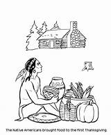 Coloring Pages Thanksgiving First Native American Food Pilgrims Americans Indian Indians Cherokee Sheets Nations Kids Pilgrim Clipart Printable Studies Social sketch template