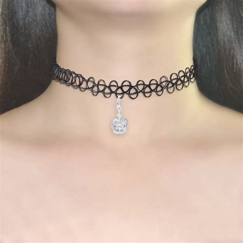 kinitial pcs black lace choker necklace silver plated cross pendant chokers heart zircon chock