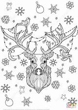 Zentangle Christmas Coloring Pages Deer Garland Bulbs Light Supercoloring Drawing Printable sketch template