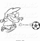 Cartoon Boy Ball Kicking Soccer Coloring Outline Vector Leishman Ron Royalty sketch template