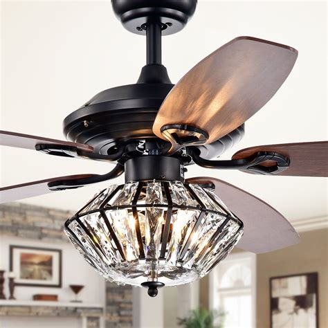 makore matte black   lighted ceiling fan  crystal shade includes remote  light kit