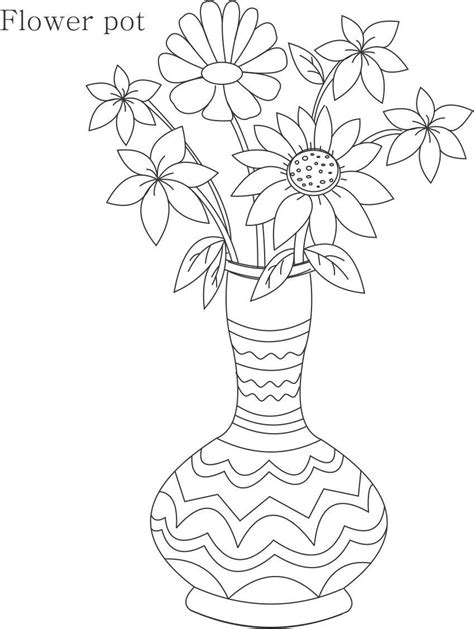 flower pot coloring printable page  kids