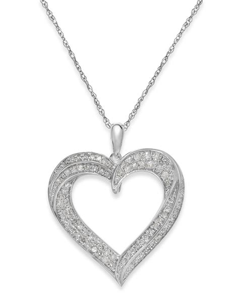 macys diamond heart pendant necklace  sterling silver  ct tw