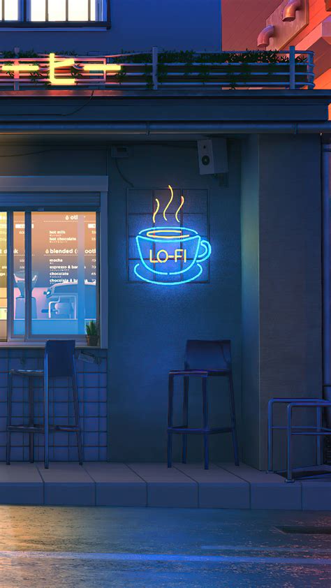 lofi coffee shop night art  wallpaper pc desktop