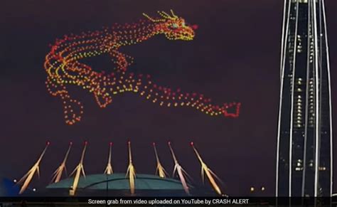 spectacular video shows  drones creating  giant dragon