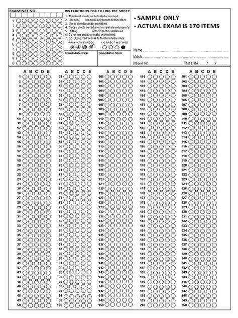 sample answer sheet  cs exam
