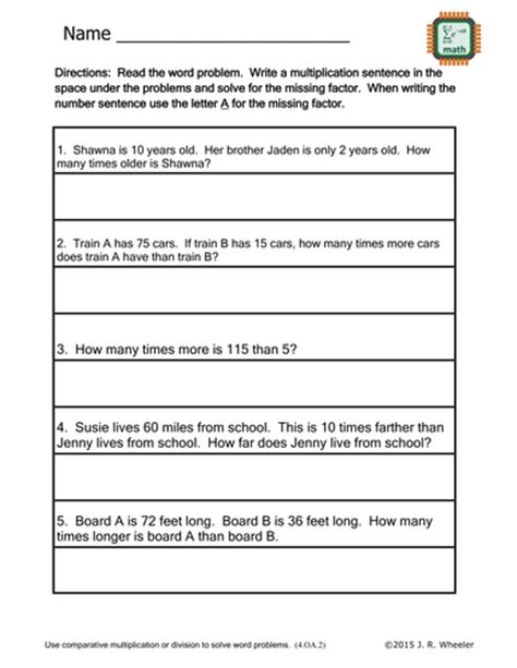 word problem  equation worksheet oa teaching resources