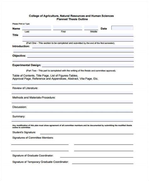 thesis outline templates    format