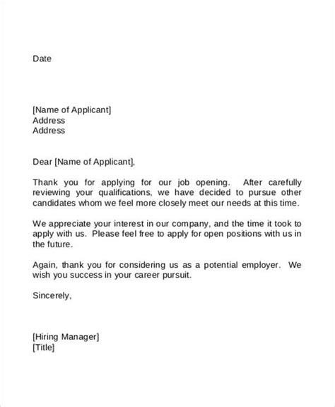 letter  employment rejection   send  rejection letter