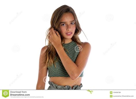 Brunette Teen Girl Portrait Smiling On White Stock Image