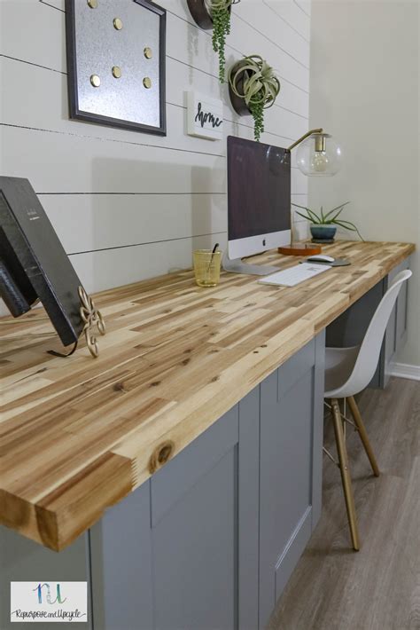 diy modern floating office desk  acacia butcher block countertop