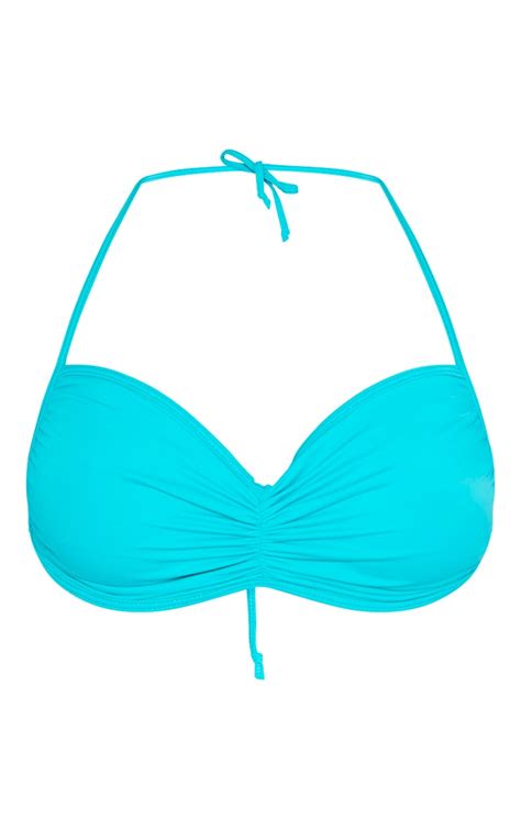 Turquoise Ruched Front Bandeau Bikini Top Prettylittlething Ie