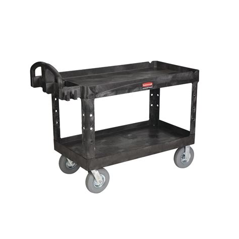 rubbermaid black plastic  shelf lipped top heavy duty utility cart