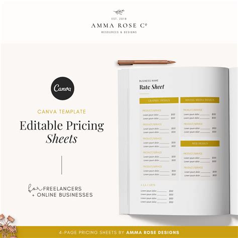 pricing template pricing sheet pricing guide pricing etsy australia