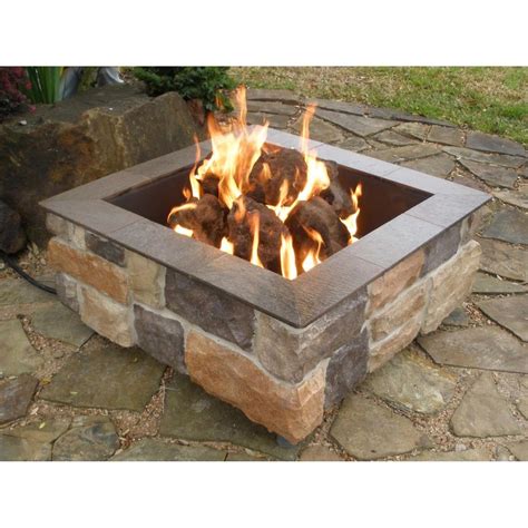 Firescapes Smooth Ledge Square Natural Gas Fire Pit Fire