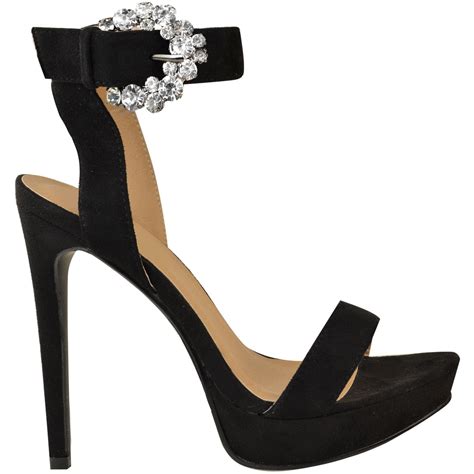 womens ladies stilettos high heels strappy platforms sandals diamante