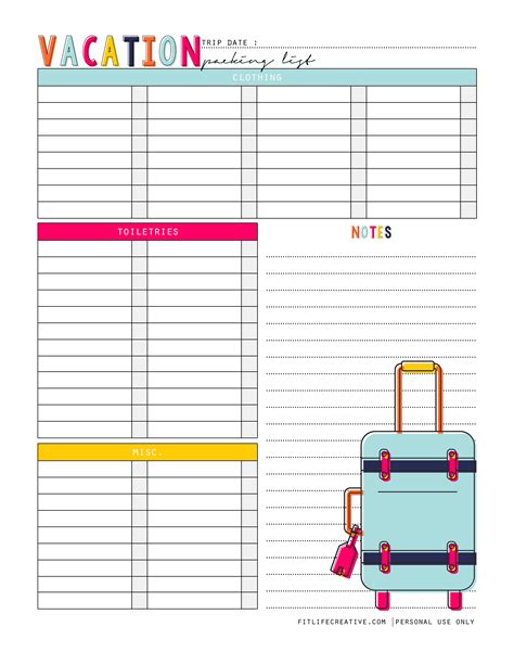 downloadable  printable vacation planner template