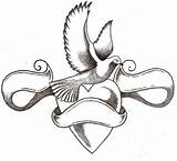 Dove Tattoo Drawing Designs Tattoos Cross Drawings Heart Doves Rose Women Memory Scrolls Ribbon Getdrawings Wings sketch template