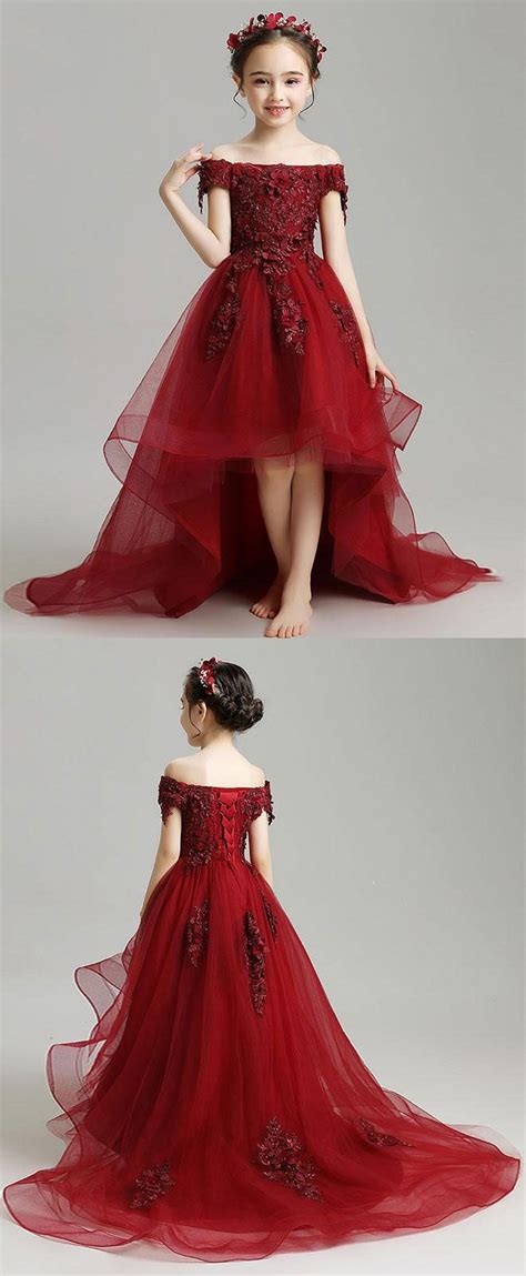 burgundy high  tulle lace flower girl dress party girl dress