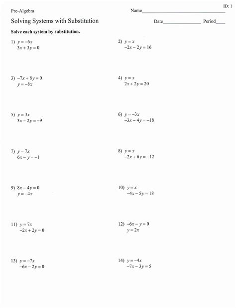 solving systems  equations practice worksheet