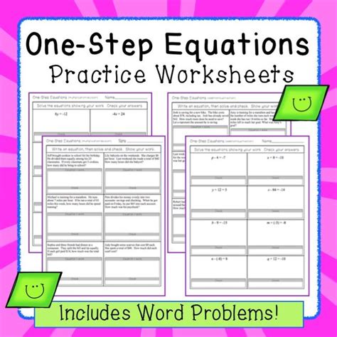 step equations worksheets including word problems word problems